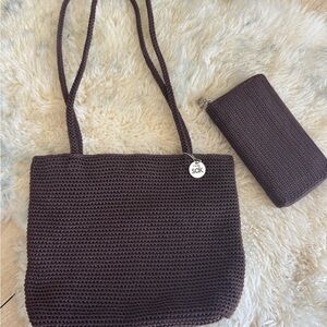 The Sak Matching Chocolate Brown Knit Tote Bag Purse and Wallet Set